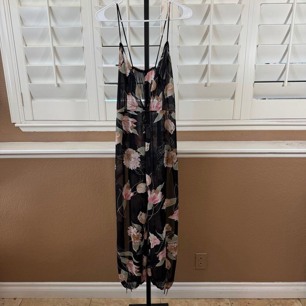 Vintage Sheer Black Floral Romper Faris Treasure California Boho Festival Sz M